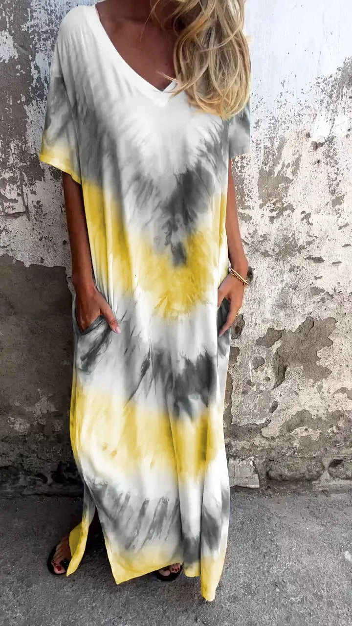 Damen Maxikleid mit lässigem V-Ausschnitt und praktischen Taschen R&B