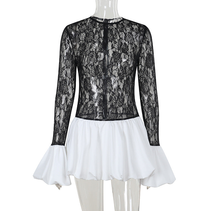Damen Hochwertiges Spitzen-Kleid mit fließendem Rock R&B