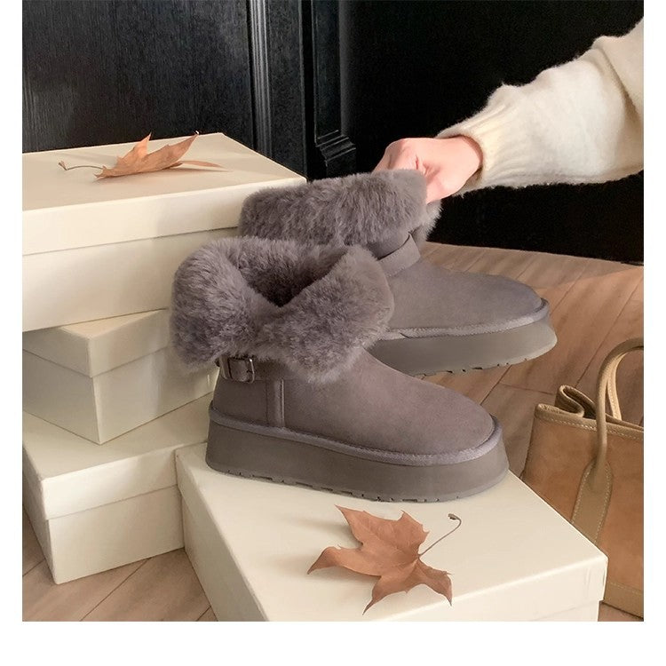 Damen modische Booties mit weichem Kunstfellkragen und praktischem Schnallenverschluss R&B