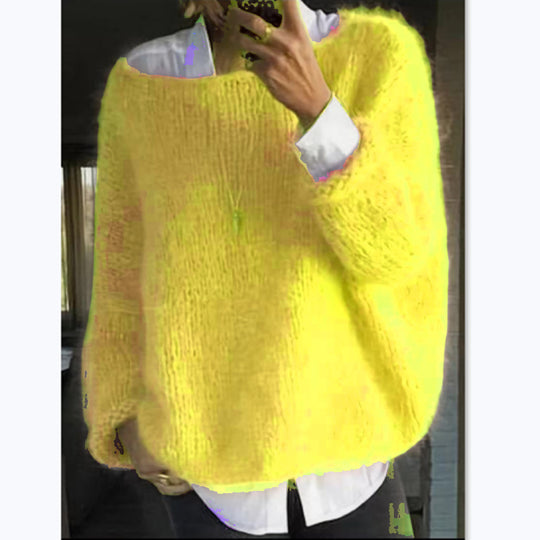 Damen Kuscheliger Oversized Pullover mit U-Boot-Ausschnitt R&B