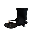 Damen Modische Knöchel-Sandalen mit elastischem Obermaterial und dekorativer Metallschnalle