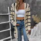 Damen Offene Strickjacke mit Streifenmuster R&B