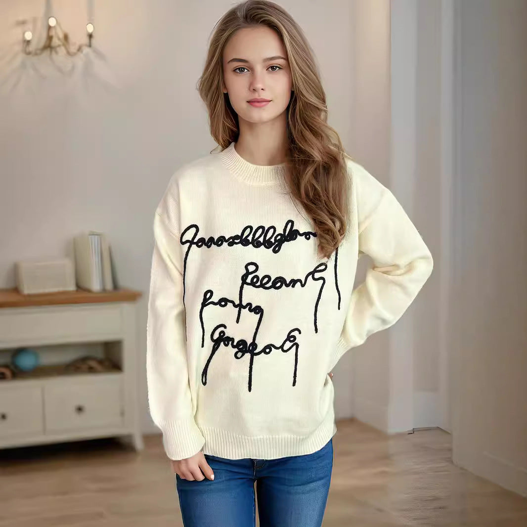 Damen lässiger Pullover mit kreativem Schriftzug R&B