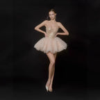 Damen Glamouröses Tüll-Cocktailkleid mit schimmerndem Oberteil R&B