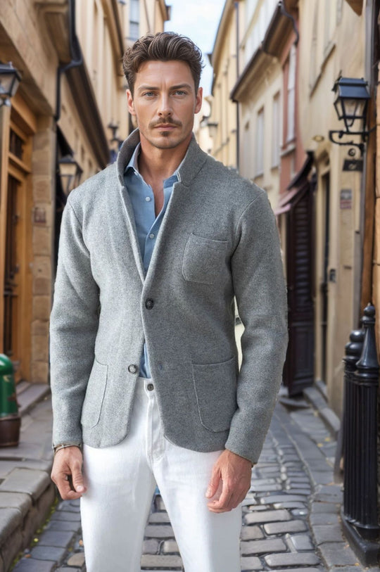 Herren modern geschnittener Strickmantel mit komfortablem Kragen und praktischen Taschen R&B