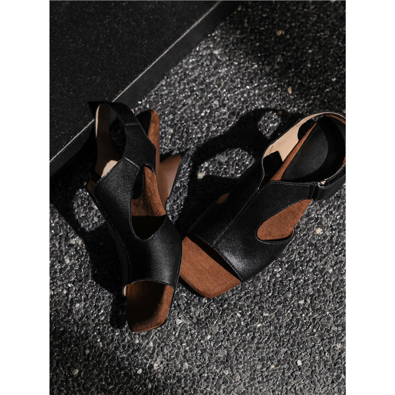 Damen elegante Open Toe Sandalen mit Blockabsatz R&B