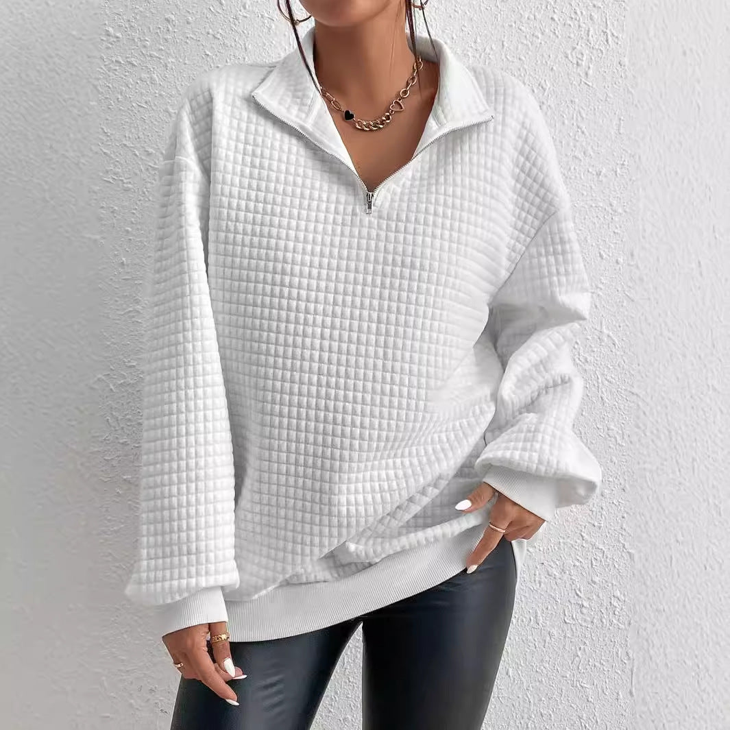 Damen modischer Stepp-Pullover mit halbem Reißverschluss R&B