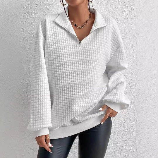 Damen modischer Stepp-Pullover mit halbem Reißverschluss R&B