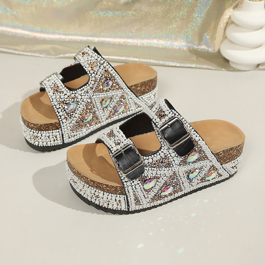 Damen Glamouröse Plateau-Sandalen mit funkelnden Strassdetails und komfortabler Sohle R&B