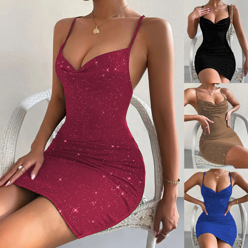 Damen figurbetontes Minikleid mit schimmerndem Sternenmuster R&B