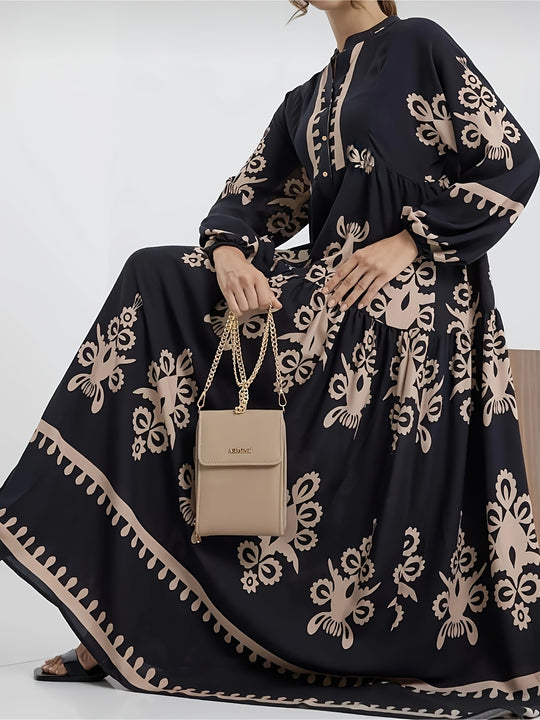 Damen Maxikleid mit floralem Design und eleganter Knopfleiste R&B