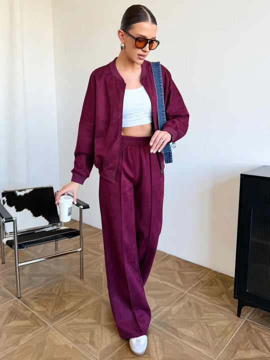 Damen Lässiges Sweatjacken- und Hose-Set mit elastischem Bund R&B
