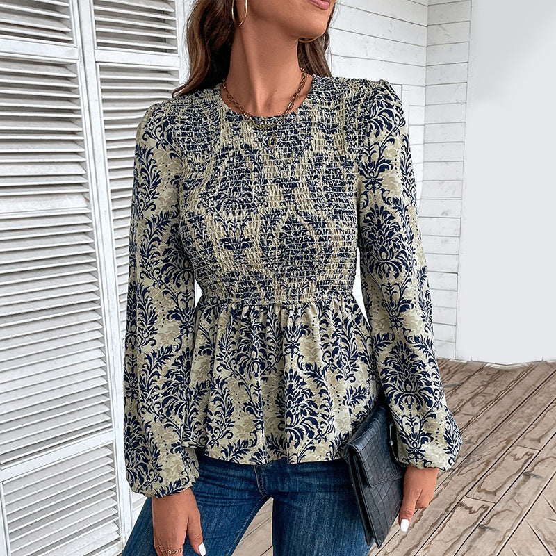 Damen Oberteil mit floralem Design und gerafftem Saum R&B