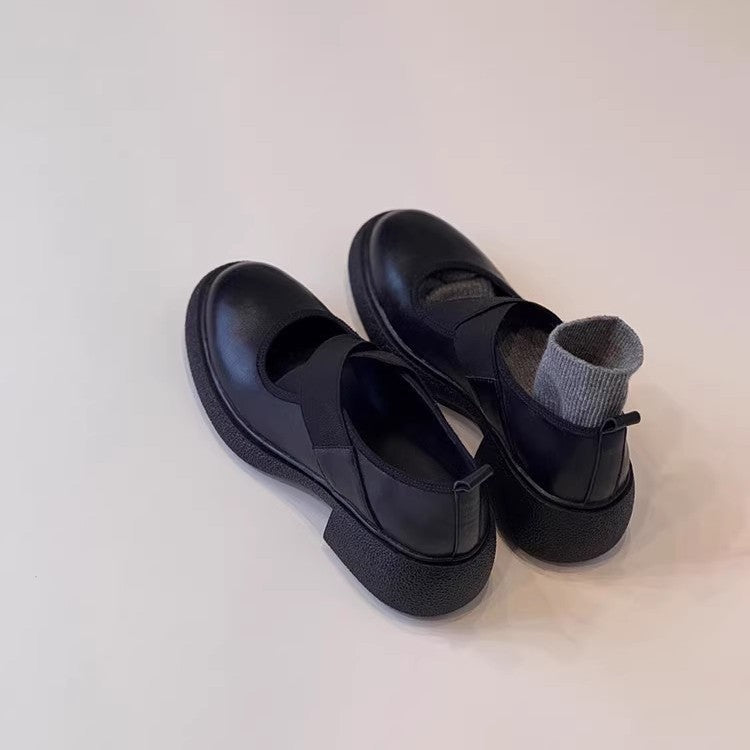 Damen elegante Plateauschuhe mit metallischer Oberfläche und modischem Überkreuz-Riemen R&B