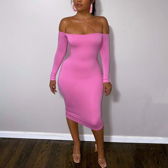 Damen figurbetontes Off-Shoulder-Minikleid mit langen Ärmeln R&B
