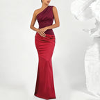 Damen elegantes Maxikleid mit asymmetrischem Oberteil und fließendem Saum R&B