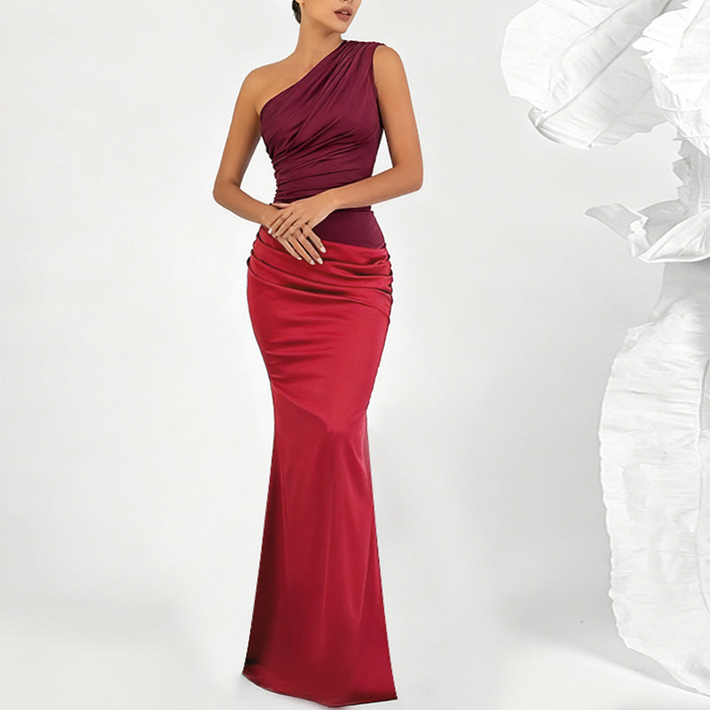 Damen elegantes Maxikleid mit asymmetrischem Oberteil und fließendem Saum R&B