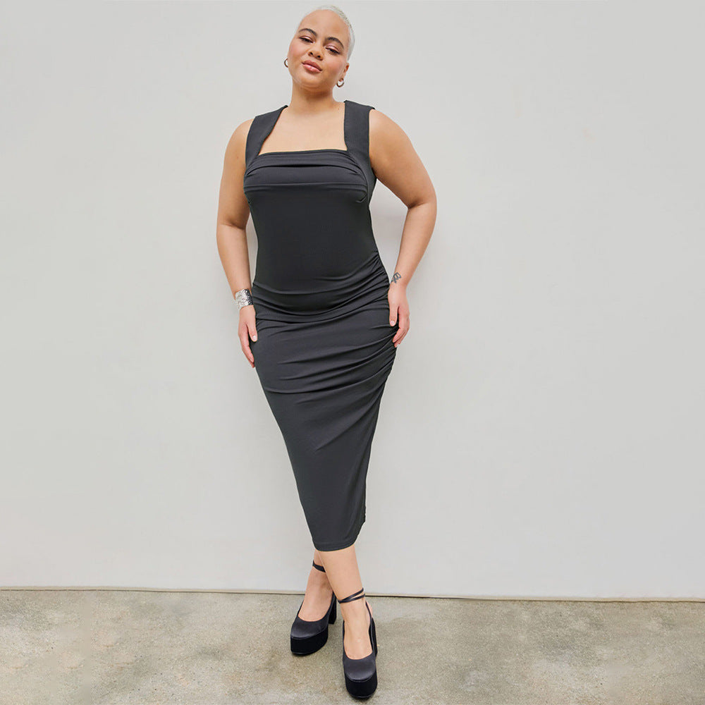 Damen figurbetontes Midikleid mit Quadrat-Ausschnitt und Raffungen R&B