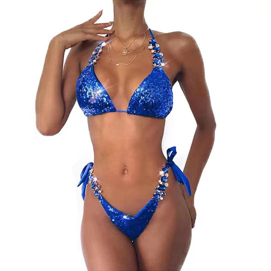 Damen Glitzernder Triangel-Bikini mit modischen Akzenten R&B