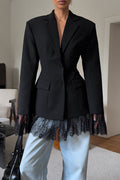 R&B | Langärmeliger Spitzen Patchwork Taille Anzug