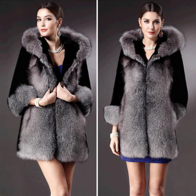 Damen Eleganter und warmer Kunstpelzparka mit Kapuze R&B