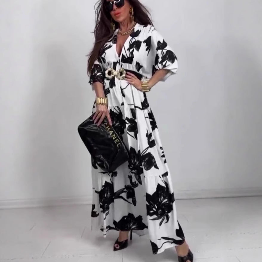Damen Maxikleid mit floralem Print und knielangem Schnitt R&B