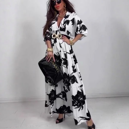 Damen Maxikleid mit floralem Print und knielangem Schnitt R&B