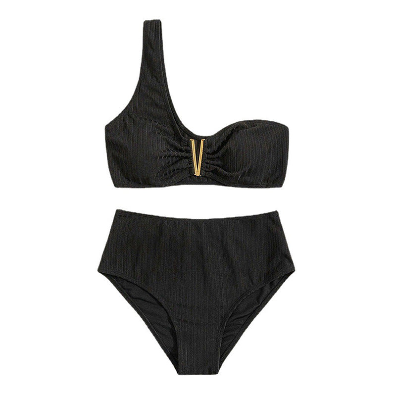 Damen Hochtaillierter Bikini mit asymmetrischem Design R&B