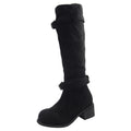 Damen hohe Stiefel mit modischen Schnallen und bequemem Blockabsatz R&B
