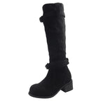Damen hohe Stiefel mit modischen Schnallen und bequemem Blockabsatz R&B