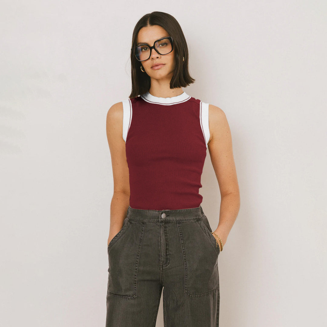 Damen Ripp-Top mit Kontrastdetails und figurbetontem Schnitt R&B