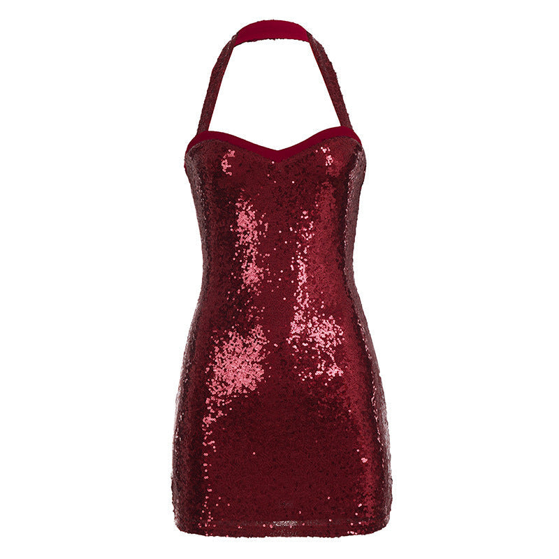 Damen Glitzerndes Abendkleid mit schmalem Schnitt und Neckholder-Träger R&B