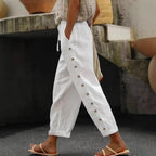 Damen Modische Palazzo-Hose mit Knopfdetails und elastischem Bund R&B