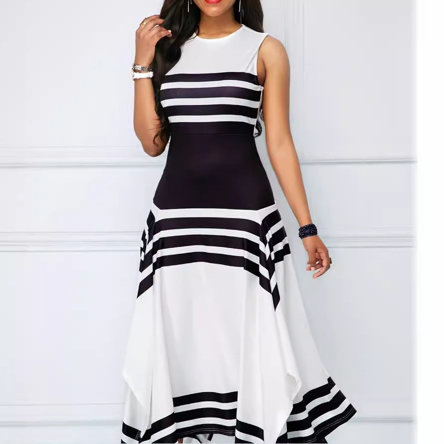 Damen asymmetrisches Maxikleid mit Streifenmuster R&B