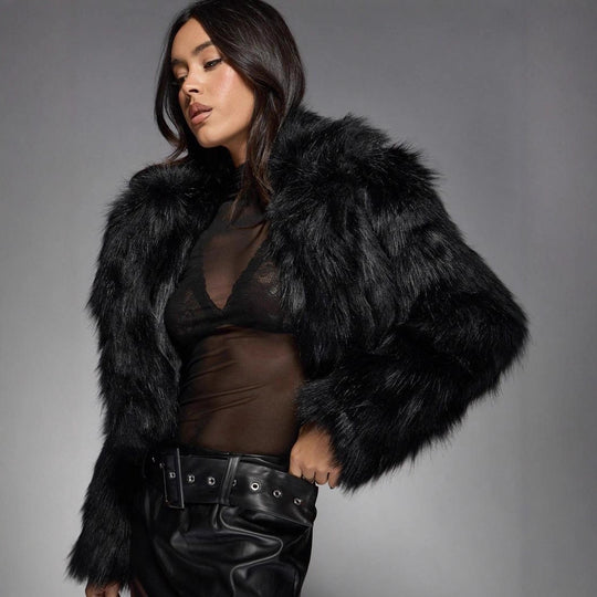 Damen Modische Kurzjacke mit glamourösem Kunstfell R&B