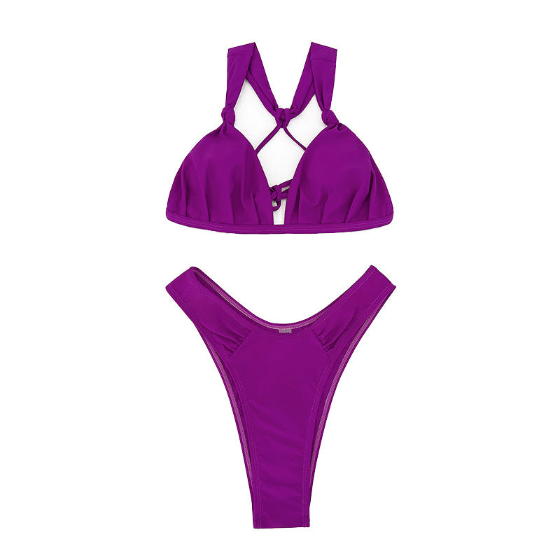 Damen Triangel-Bikini mit hohem Beinausschnitt und eleganten Knoten R&B