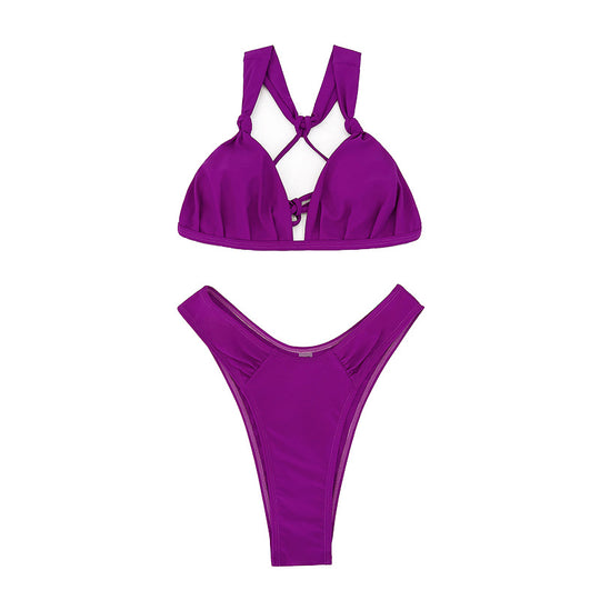Damen Triangel-Bikini mit hohem Beinausschnitt und eleganten Knoten R&B