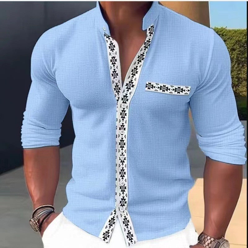 Herren Modische Langarmbluse mit dekorativem Kragen und edlem Design R&B