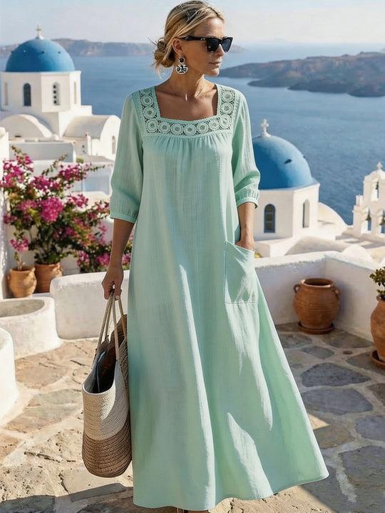 Damen Maxikleid mit elegantem Rundhalsausschnitt und praktischen Taschen R&B