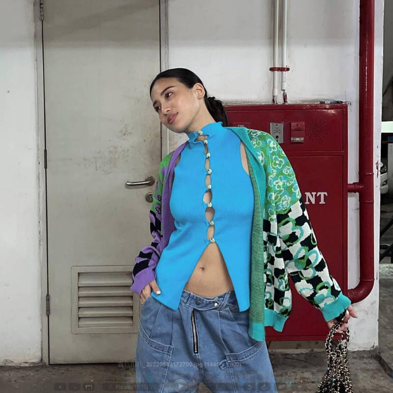 Damen Ärmelloses Stricktop mit einzigartiger Knopfleiste R&B