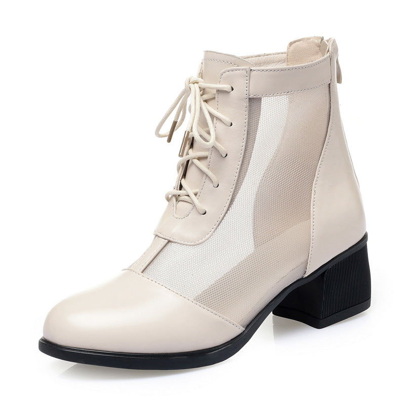 Damen Elegante Schnürstiefeletten mit atmungsaktiver Netzstruktur und komfortablem Blockabsatz R&B