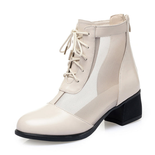Damen Elegante Schnürstiefeletten mit atmungsaktiver Netzstruktur und komfortablem Blockabsatz R&B
