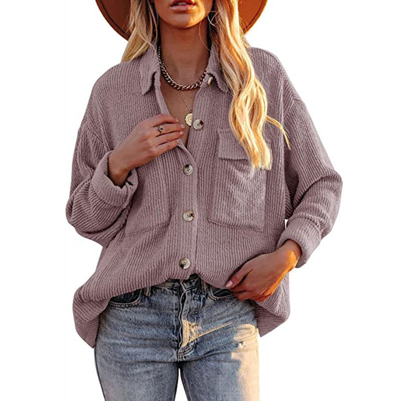 Damen Lässige Strickjacke mit Knopfleiste und Taschen R&B