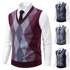 Herren V-Ausschnitt Strickpullover mit elegantem Rautenmuster
