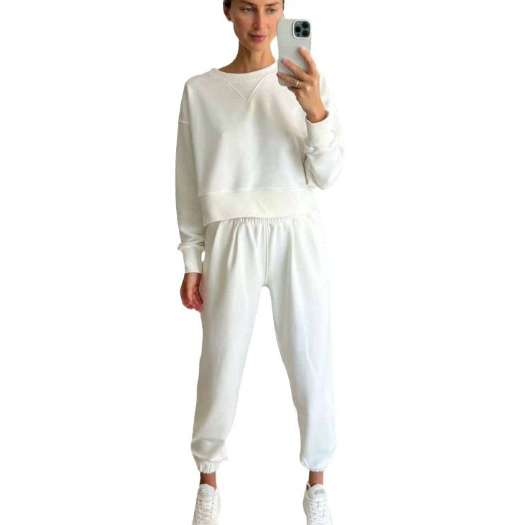 Damen nan Cropped-Sweater-Set mit V-Nahtdetail und hoher Taille Jogginghose R&B