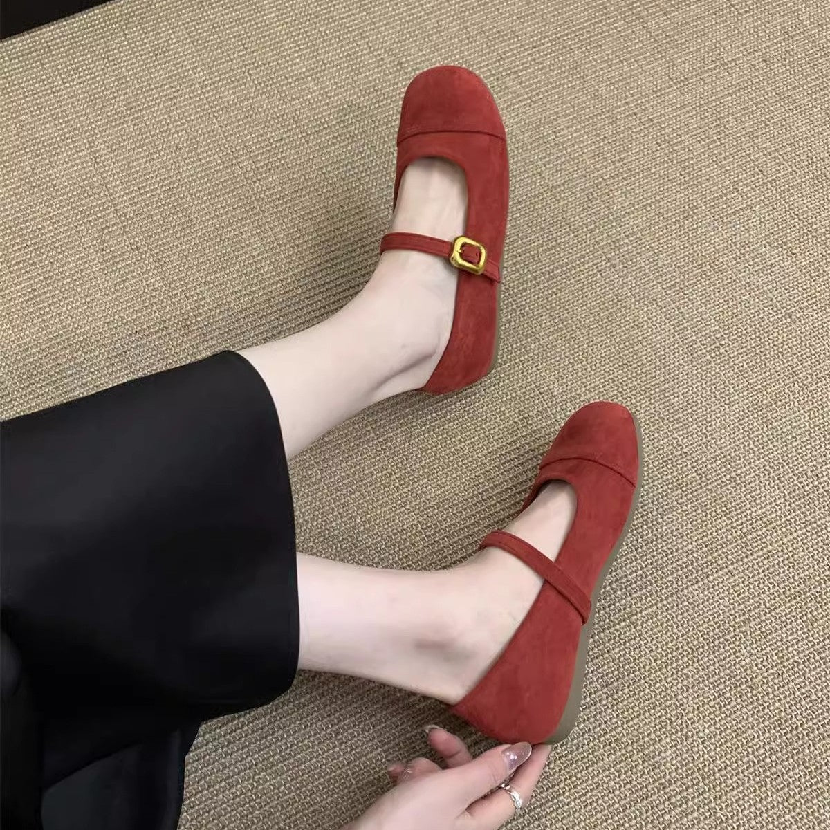 Damen Ballerinas mit modischem Riemchen und goldener Schnalle R&B