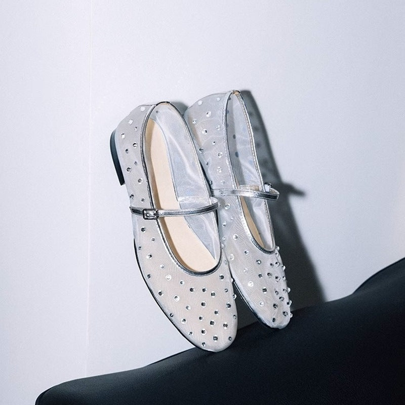 Damen Glitzernde Ballerinas mit verstellbarem Riemen und funkelnden Akzenten R&B