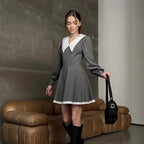 Damen Lässiges Minikleid mit schickem Kragen R&B