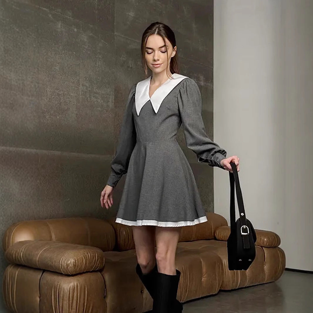 Damen Lässiges Minikleid mit schickem Kragen R&B