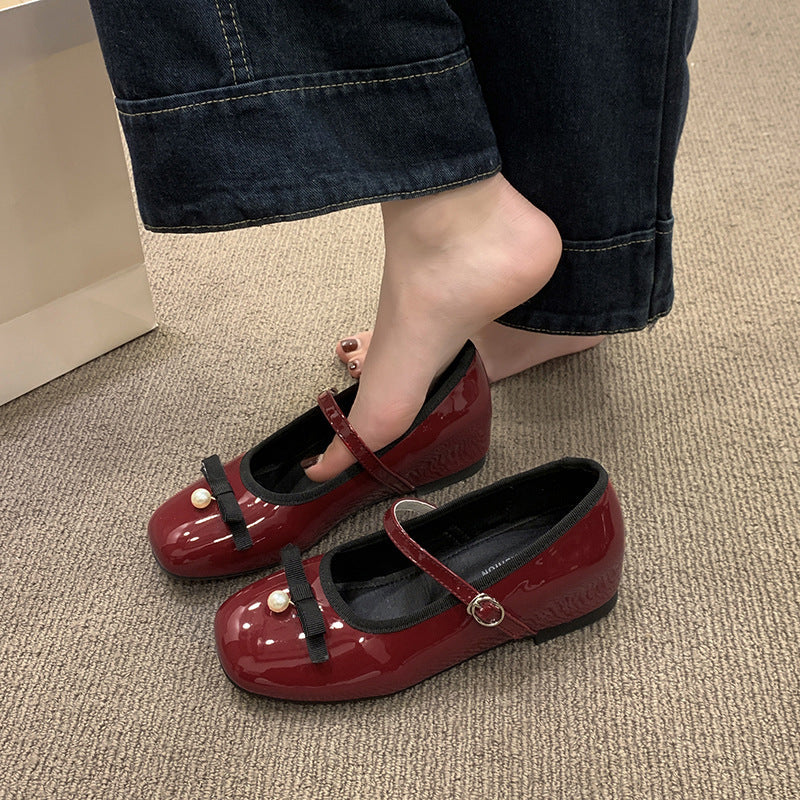 Damen Ballerinas mit modischer Schleife und perlenverziertem Riemen R&B